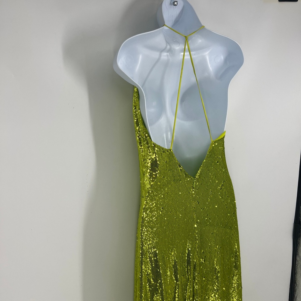 Halston Neon Kiara Green Sequin Deep V-Neck Slip Gown Floor Length Dress Size 10 - Picture 13 of 16